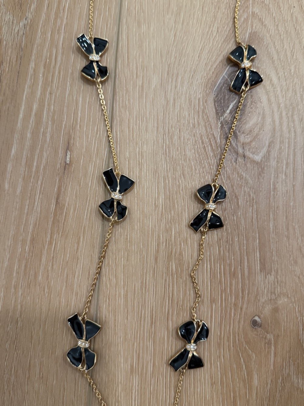 J.Crew Black Bow & Rhinestone Gold Chain Necklace - Picture 3 of 5